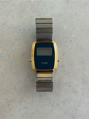 Timex Women's Digital Dress Watch - Navy Dial, Two-Tone Metal Band needs battery